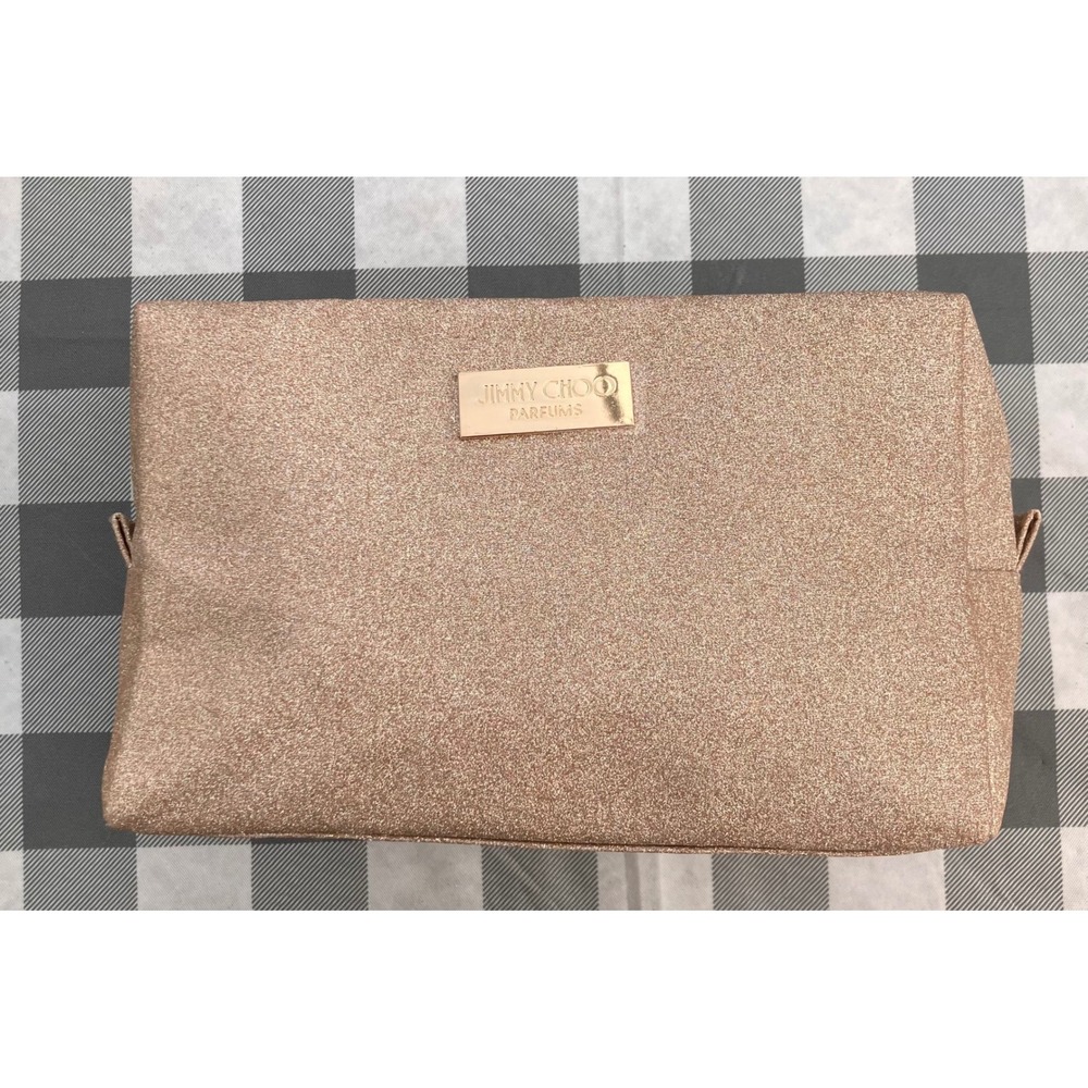 Jimmy Choo Makeup Bag Womens Large Rose Gold Glitter Parfums Cosmetic Pouch
